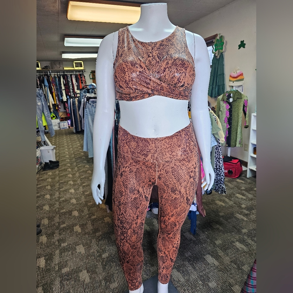 ZOBHA- Taylor Sports Bra & Shine Snake Print High Waist Crop Legging Set Sz L